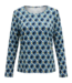 dames t- shirt lange mouw geo- print jeansblauw Marinello