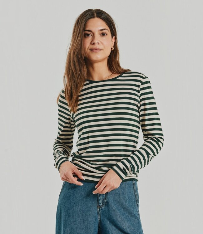 gestreept dames t- shirt "Liana" forest- green FreeQuent