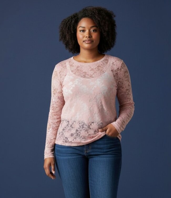 dames t- shirt met kant "Esvia blouse" oudroze FreeQuent
