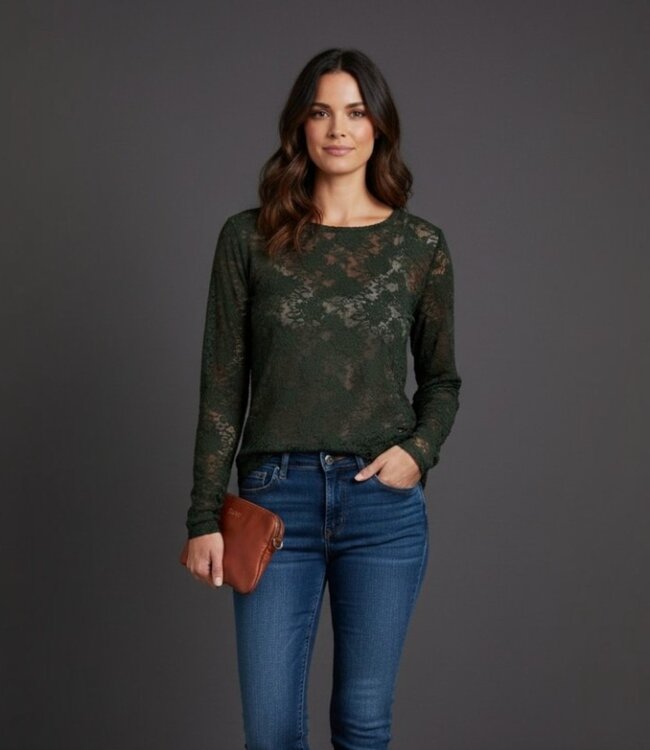 dames t- shirt met kant "Esvia blouse" groen FreeQuent