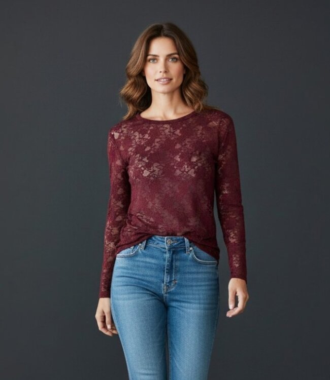 dames t- shirt met kant "Esvia blouse" bordeaux FreeQuent