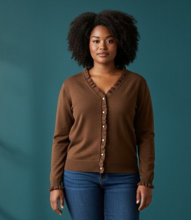 chique dames vest met parel knopen bruin Brandtex