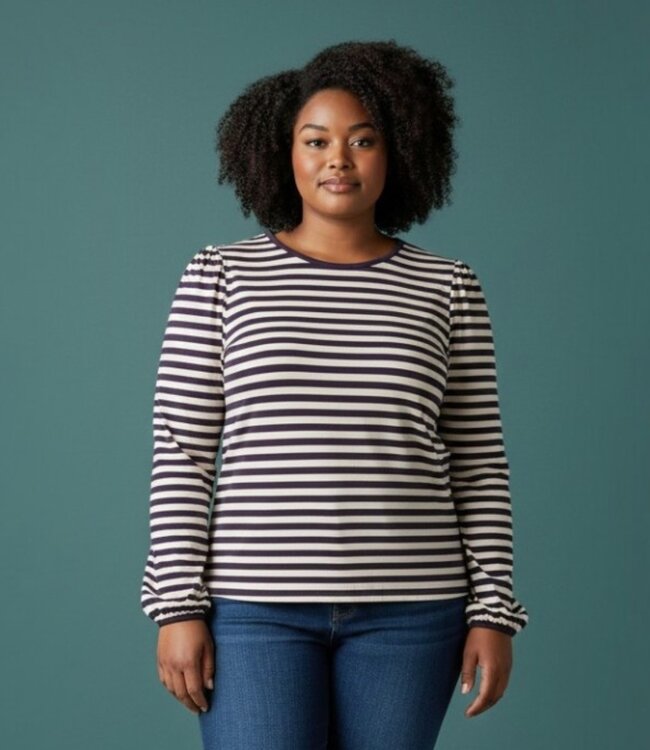 dames t- shirt "Liana tee" elastiek in de mouw paars FreeQuent