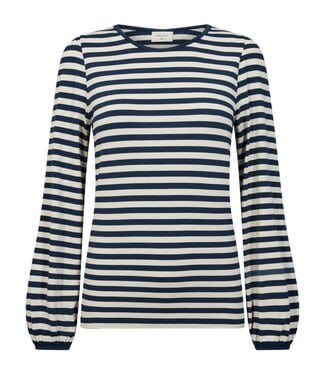 FreeQuent dames t- shirt "Liana tee" elastiek in de mouw blauw FreeQuent