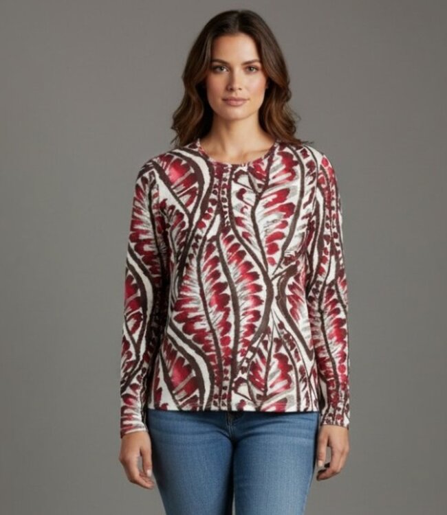 dames t- shirt met print bordeaux- rood (L/M)  - Barbara Lebek