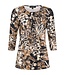 dames t- shirt met plooitjes en botanische print camel- bruin Sunday