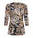 dames t- shirt met plooitjes en botanische print camel- bruin Sunday