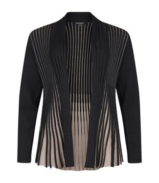 Sunday dames vest plissé gestreept zwart en camel Sunday 6568-6588-90