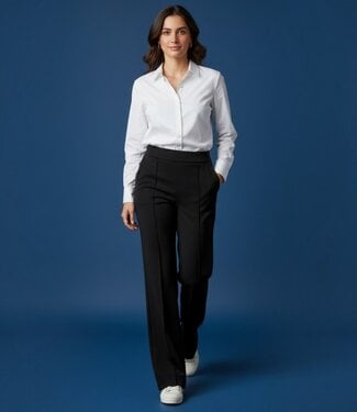 M.X.O. flared stretch broek elastische band stikplooi zwart M.X.O.