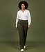 flared stretch broek elastische band stikplooi olijfgroen M.X.O.