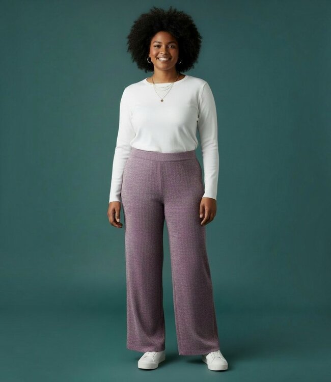 flared stretch broek "Mila" wide- flex visgraat- print bordeaux Anna Montana 5666-422