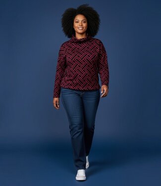 Navigazione blouson pullover met col dames geometrische print bordeaux- zwart Navigazione