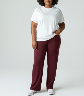 Sunday flared stretch broek skuba- stof dames bordeaux Sunday