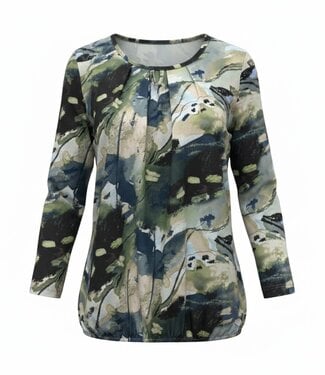 BLAUW dames blouson shirt 3/4 mouw aqua- jungle groen print