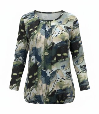 BLAUW dames blouson shirt lange mouw aqua- jungle groen print