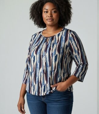 BLAUW dames blouson shirt 3/4 mouw fantasyprint bordeaux- blauw print