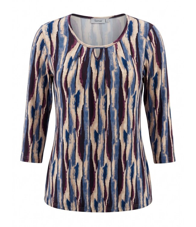 dames blouson shirt 3/4 mouw fantasyprint bordeaux- blauw print