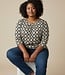 dames blouson shirt 3/4 mouw mozaiek camel- zwart print