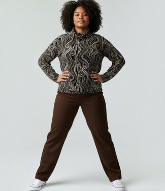 Navigazione blouson pullover met col dames marmer print beige- zwart Navigazione