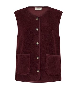 FreeQuent zacht dames gilet met knopen en zakjes bordeaux- rood "Teddy" FreeQuent