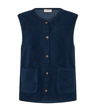 FreeQuent zacht dames gilet met knopen en zakjes blauw "Teddy" FreeQuent