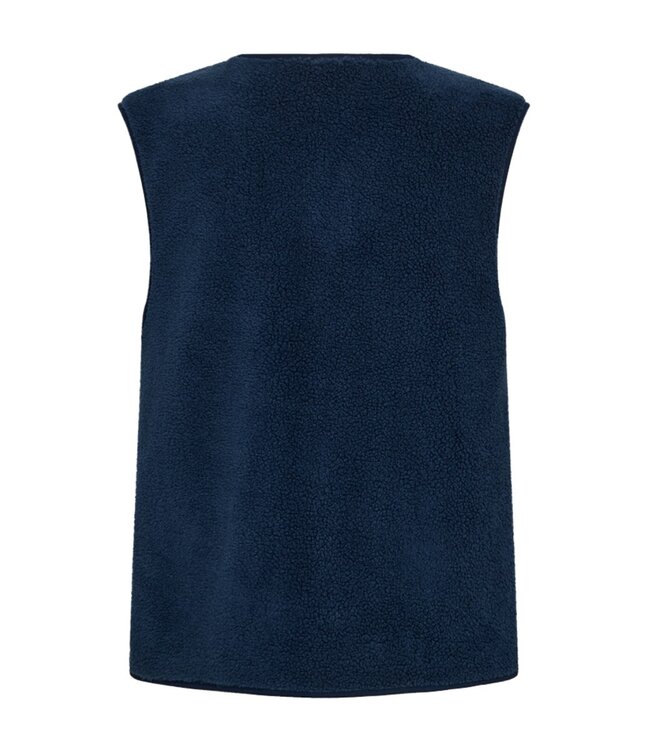 zacht dames gilet met knopen en zakjes blauw "Teddy" FreeQuent