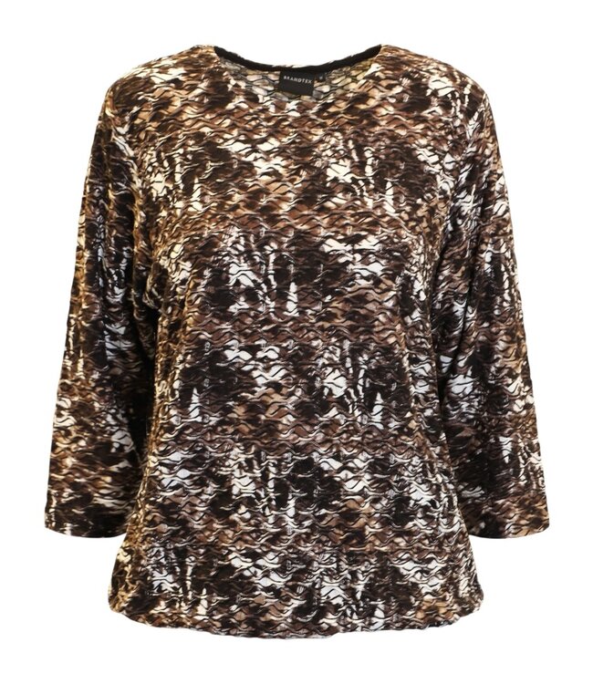dames blouson shirt elastiek met relief structuur bruin Brandtex