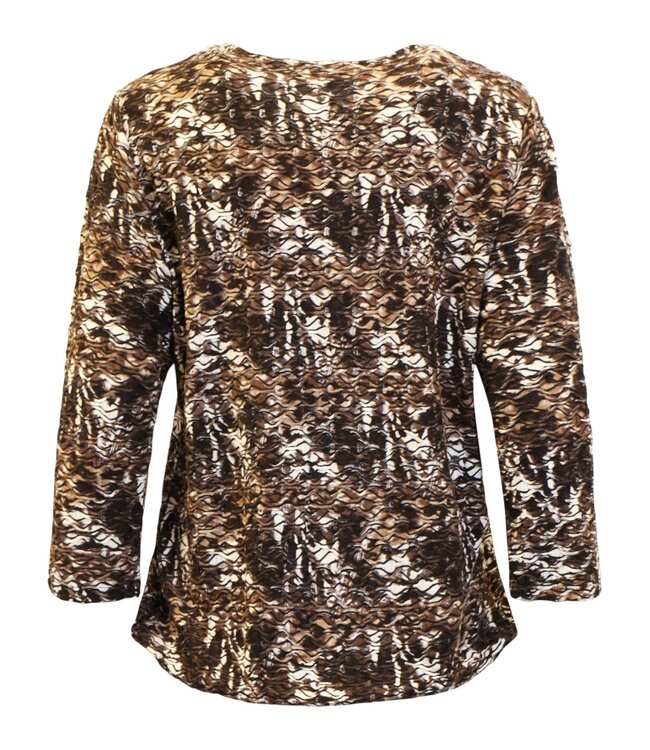 dames blouson shirt elastiek met relief structuur bruin Brandtex