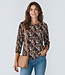 dames blouson shirt elastiek met relief structuur bruin Brandtex