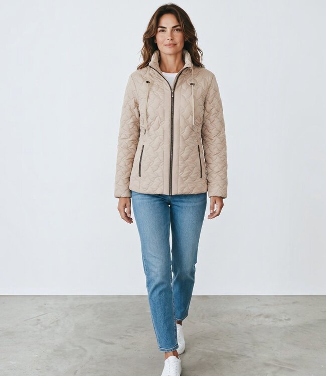 winterjas dames structuur en ritssluiting Cobblestone- camel Brandtex