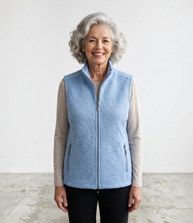 dames gilet met structuur- print en ritssluiting blauw (allure) Signature