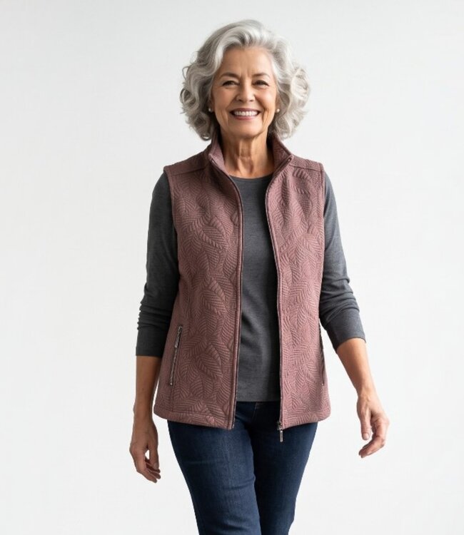 dames gilet met structuur- print en ritssluiting bruin Signature