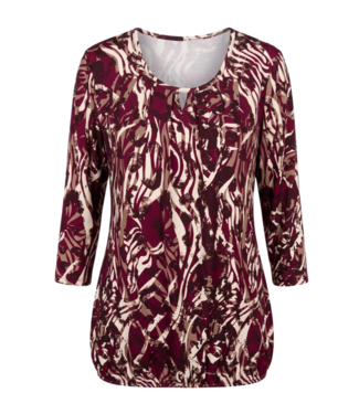 BLAUW dames blouson shirt 3/4 mouw fantasyprint bordeaux