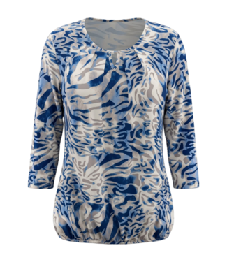 BLAUW dames blouson shirt 3/4 mouw animal print blauw