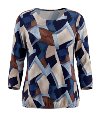 Signature dames blouson shirt blokkenprint marine-bruin