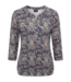 dames blouson shirt met elastiek en print met knopen blauw Brandtex