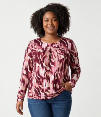 Signature dames blouson shirt met fantasyprint bordeaux- roze L/M Signature