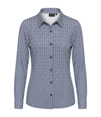 Brandtex. stretch blouse dames met print en knopen blauw Brandtex