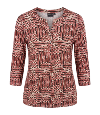 Brandtex. dames blouson shirt met elastiek en print met knopen oudroze Brandtex