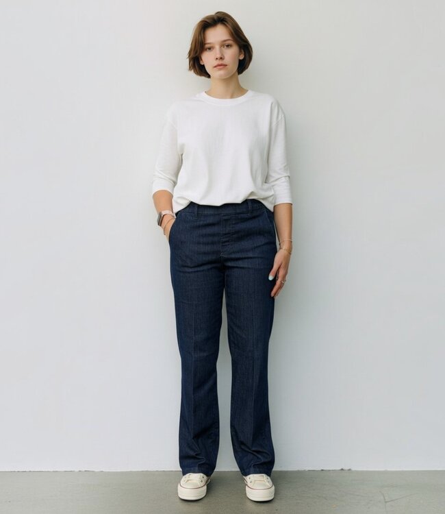 dames spijkerbroek recht model elastiek "Mila" wide- flex indigo Anna Montana