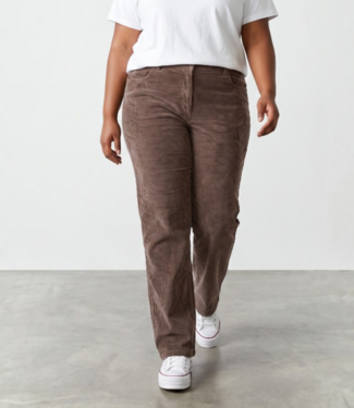 Navigazione flared stretch broek "Anne" in ribstof met elastiek taupe Navigazione