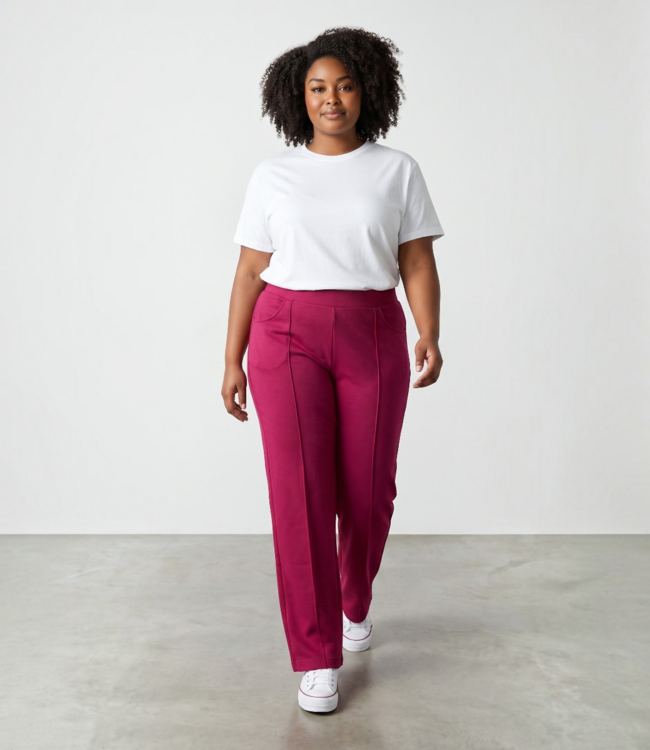 flared stretch broek "Chiara punta" elastiek met stikplooi bordeaux- rood Navigazione