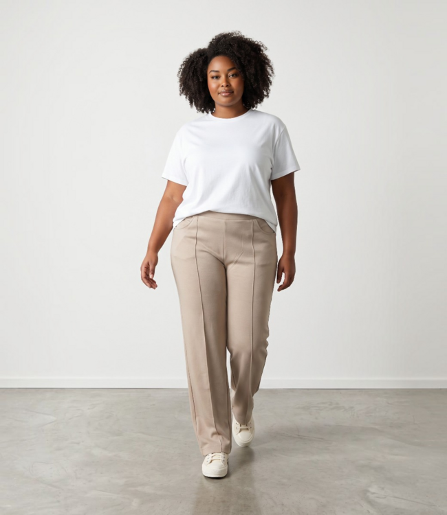 flared stretch broek "Chiara punta" elastiek met stikplooi sand Navigazione