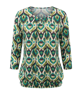 BLAUW dames blouson shirt 3/4 mouw bohemian print groen