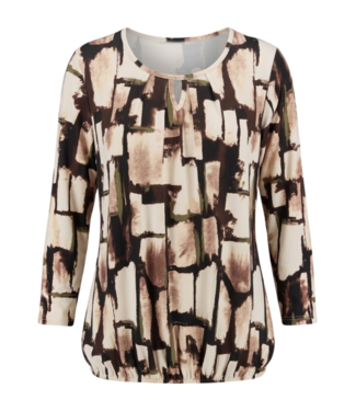 BLAUW dames blouson shirt 7/8 mouw abstracte print beige- groen