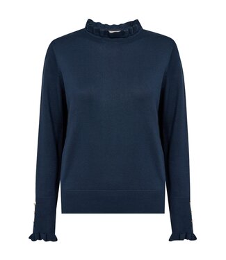 FreeQuent dames pullover roesel-boordje "Katie" petrol- blauw