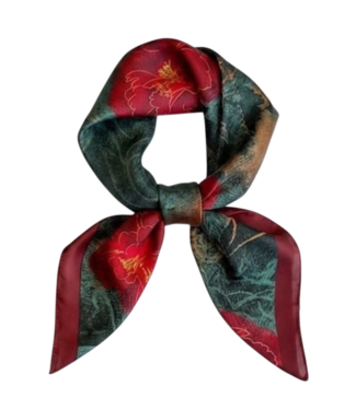 BLAUW korte vierkante dames sjaal bloemenprint petrol- rood 70x70cm