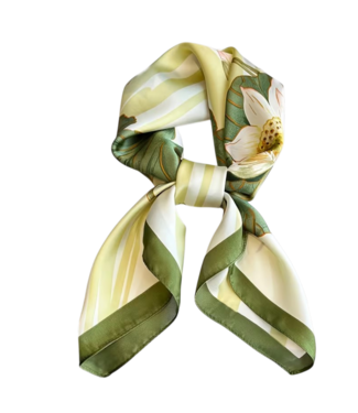 BLAUW korte vierkante dames sjaal lotus groen zachtroze 70x70cm
