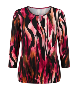BLAUW dames blouson shirt 7/8 mouw gevlamd rood