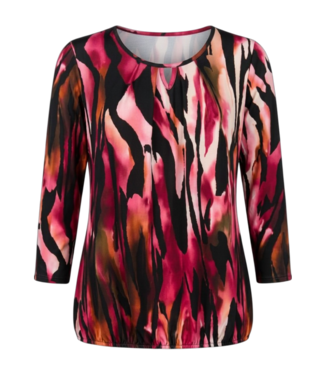 BLAUW dames blouson shirt 7/8 mouw gevlamde print rood